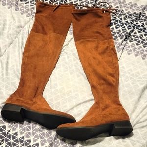 Camel over the knee boots